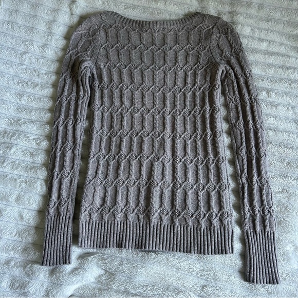 Vintage Y2K Womens XS American Eagle Taupe Cable Knit Fitted Sweater - Picture 7 of 7
